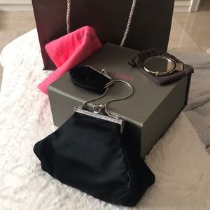 Judith Leiber Swarovski Crystals black satin purse